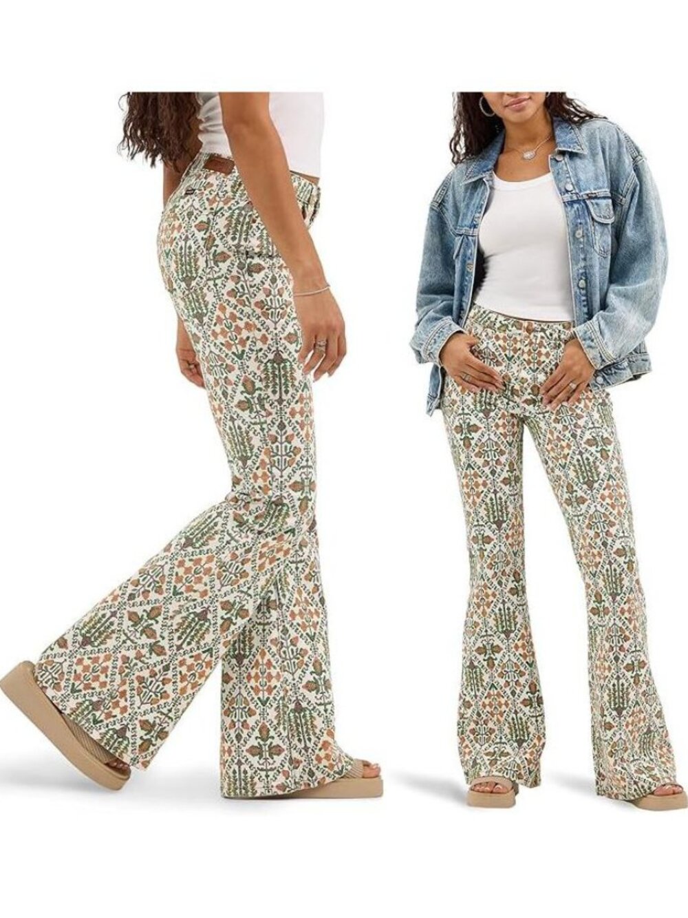 Wrangler Fierce Flare High Rise JEANS Size 10 X 32 Green Vintage Garden NEW
